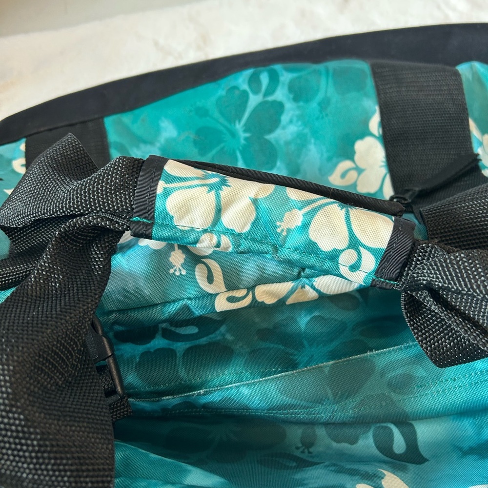 L.L. Bean Floral Duffel Bag Teal Travel Gym Weekender - Picture 11 of 16